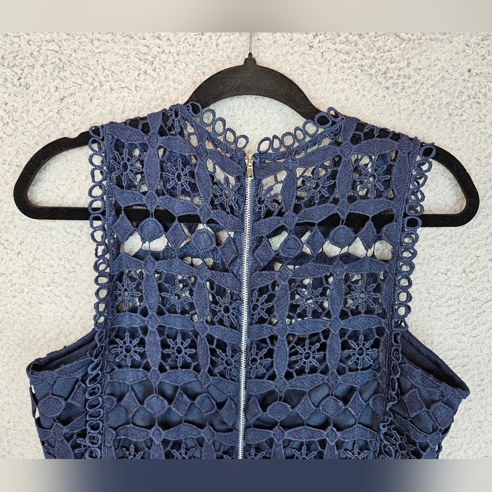 Lulu's Womens Pay Tribute Navy Blue Crochet Dress Sz M Sleeveless  Cocktail Club - Picture 7 of 12